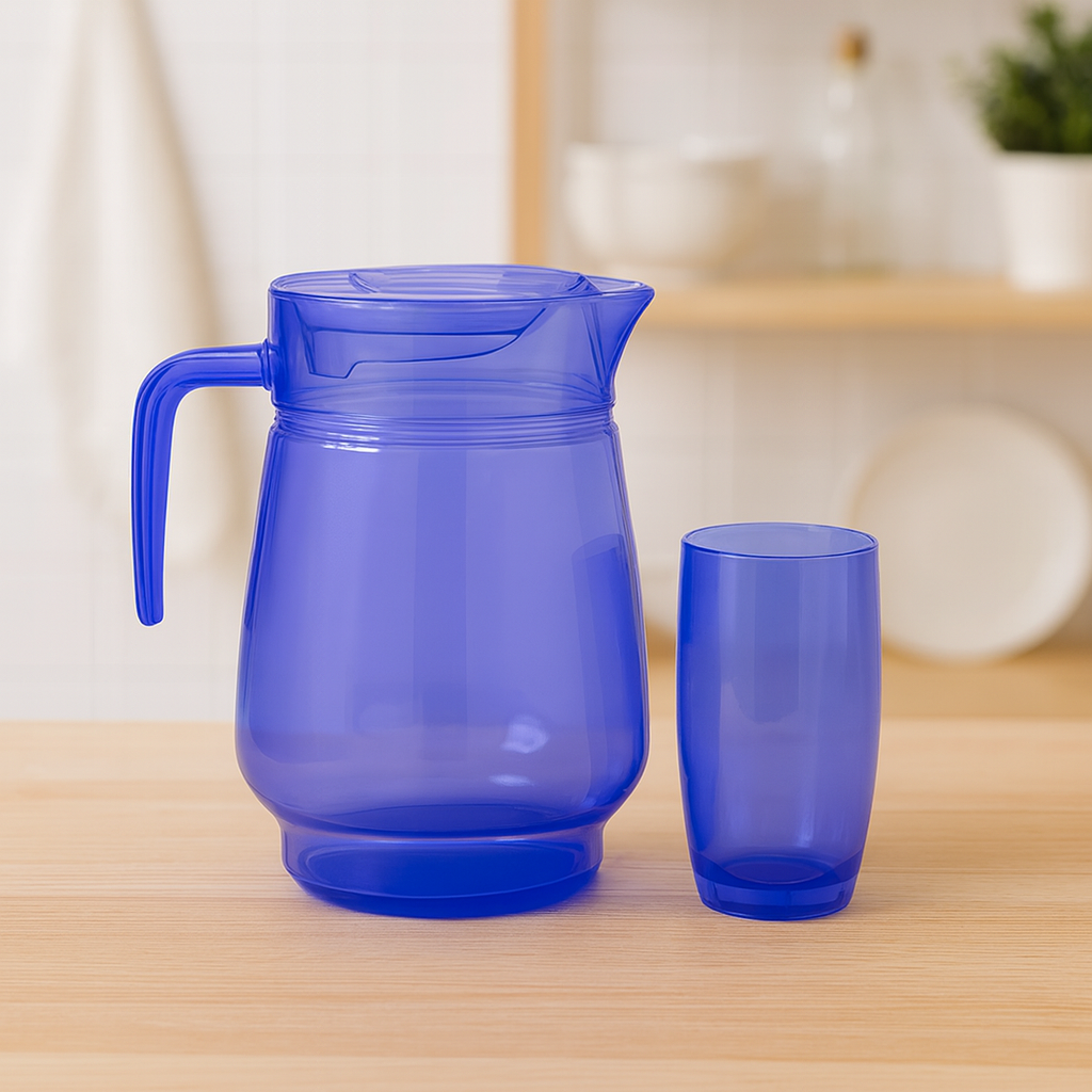 Purple-Tinted Glass Water Set – 7-Piece Jug & Tumbler Set (1.25 L Jug + 320 ml Glasses) - Habitt
