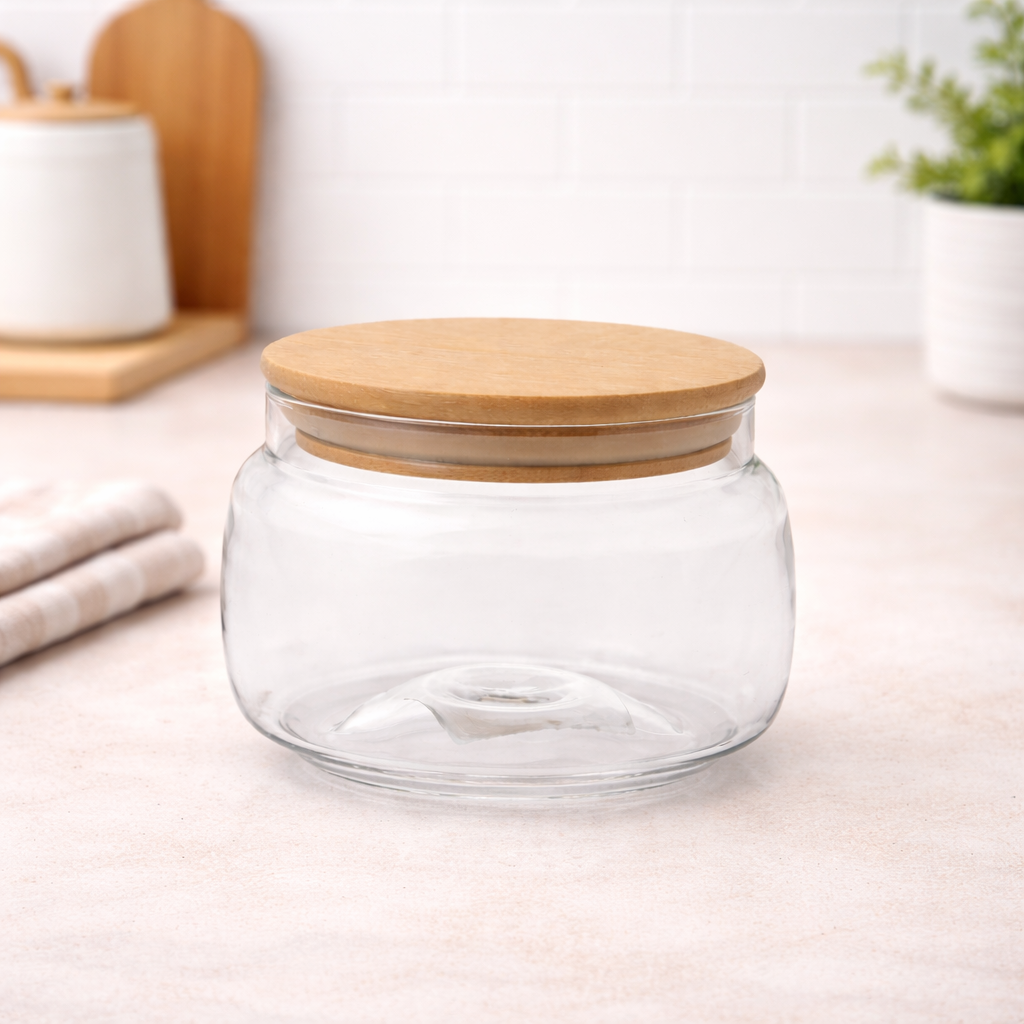 400ml Storage Jar with Wood Lid – Compact Container - Habitt