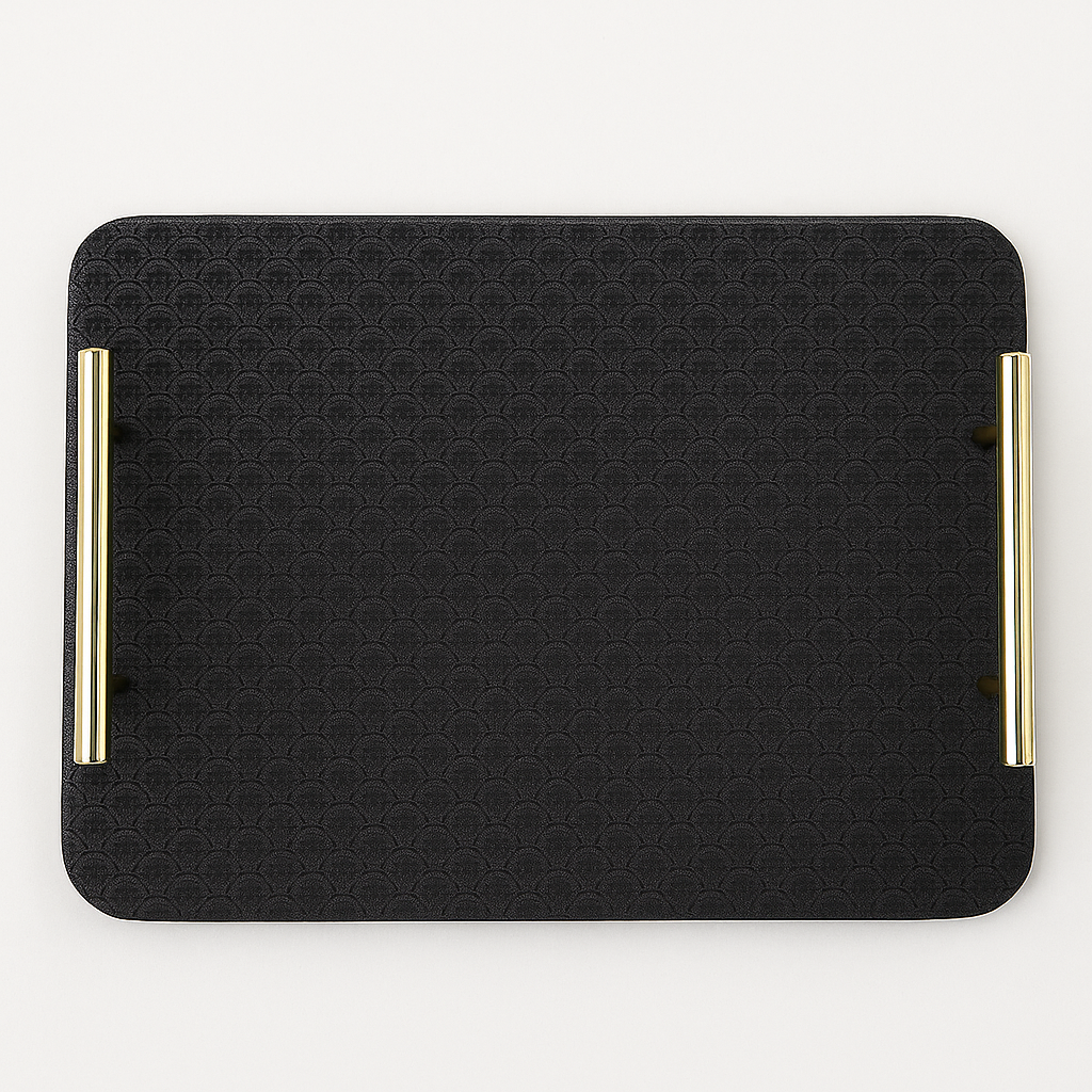Leather Tray Set of 2 – Dark Grey with Gold Handles | Modern Decorative Serving Trays - Habitt