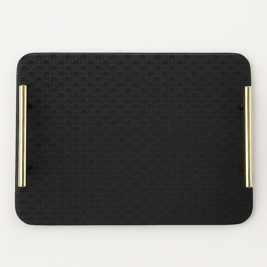 Leather Tray Set of 2 – Dark Grey with Gold Handles | Modern Decorative Serving Trays - Habitt