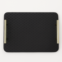 Leather Tray Set of 2 – Dark Grey with Gold Handles | Modern Decorative Serving Trays - Habitt