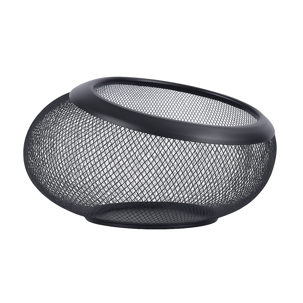 Tilted Metal Mesh Basket – Black | Modern Decorative Fruit &amp; Storage Bowl - Habitt