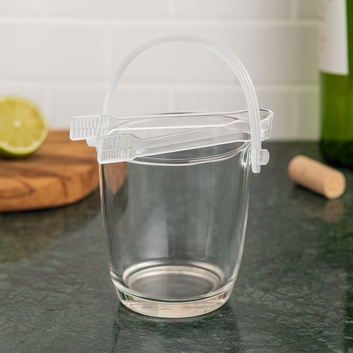 620 ml Clear Ice Bucket with Handle & Tong – Premium Tabletop Ice Holder for Home, Parties & Bar Use (1 Pc) - Habitt
