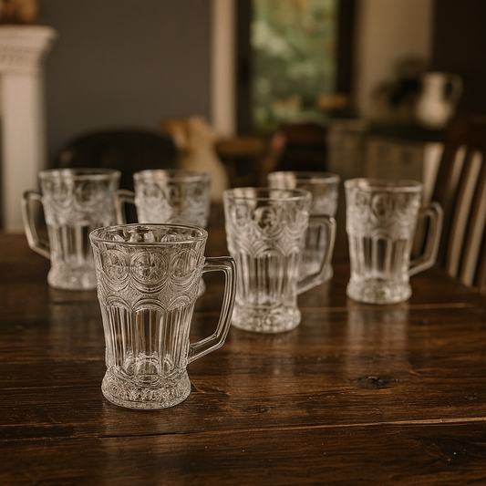 Clear Embossed Glass Cup Set – 250ml (Set of 6) - Habitt