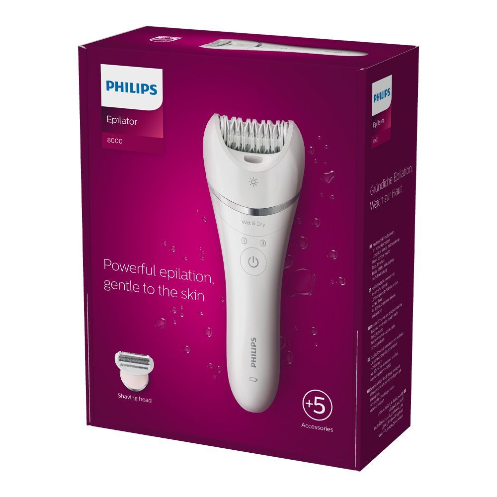 Philips BRE710/01 8000 Series Wet & Dry Epilator | Powerful Hair Removal with 5 Accessories for Smooth Skin - Habitt
