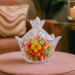 Iridescent Multi-Colour Crystal-Style Candy Jar with Lid – Decorative Glass Sweet Holder - Habitt