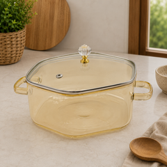 2500ML Hexagonal Glass Cooking Pot with Lid | Glass Cooking Pot