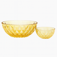 Amber-Tinted Diamond-Cut 7-Piece Fruit & Serving Bowl Set – Premium Coloured Pressed Glass - Habitt