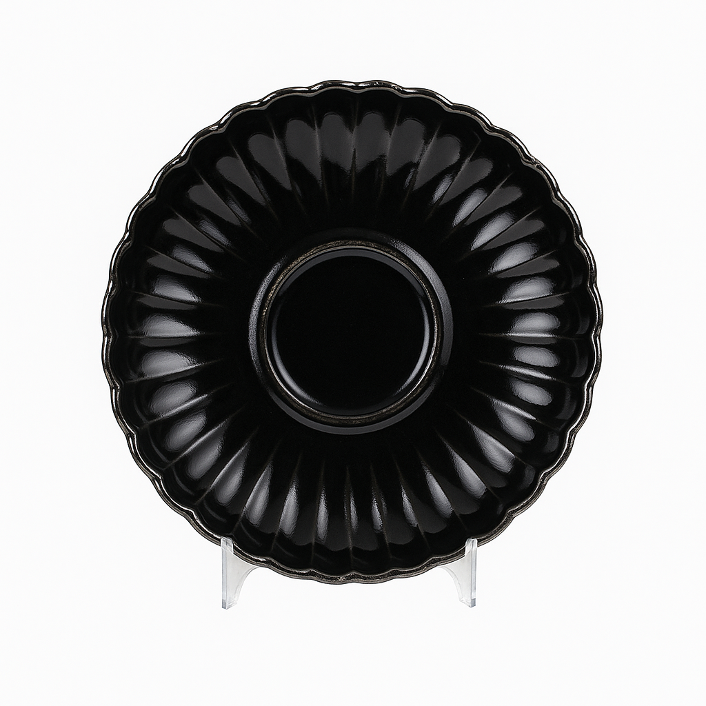 Elegant Dip Plate – Black Ceramic with Scalloped Edge - Habitt