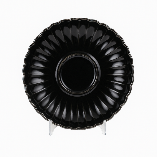 Elegant Dip Plate – Black Ceramic with Scalloped Edge - Habitt