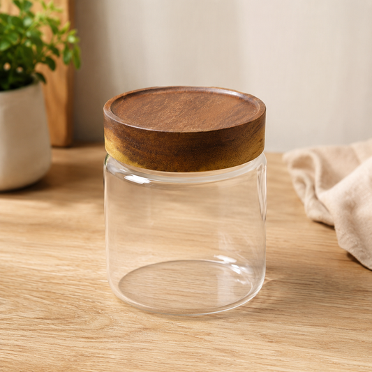 550ML Transparent Storage Jar with Wooden Cap | Kitchen Storage Container