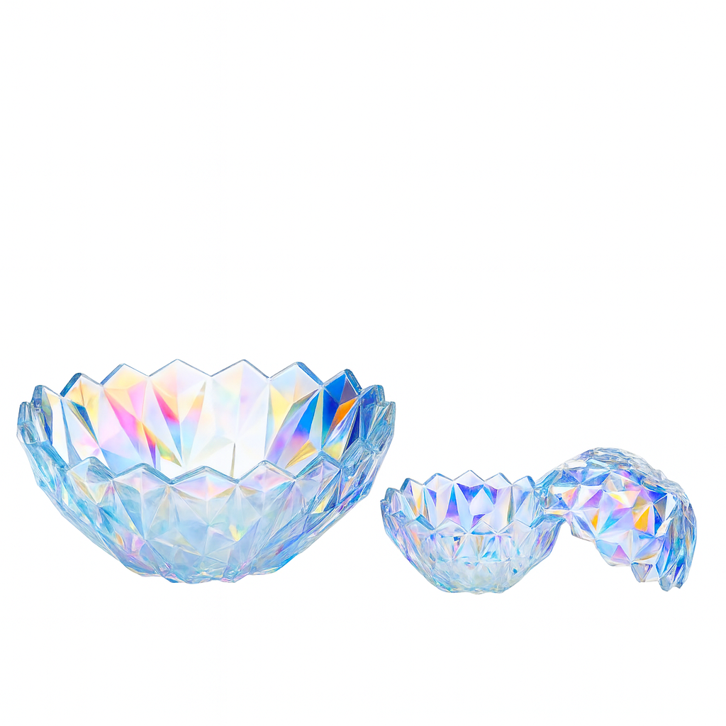 Iridescent Pressed-Glass 7-Piece Fruit Bowl & Serving Set – Colour-Tinted Crystal Design - Habitt