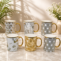 Assorted Print Mug  | Ceramic Coffee & Tea Mug with Golden Handle