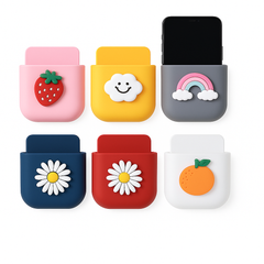 1Pc Assorted Cute Silicone Mobile Holder – Fruit & Cartoon Design Wall Pocket Organizer - Habitt