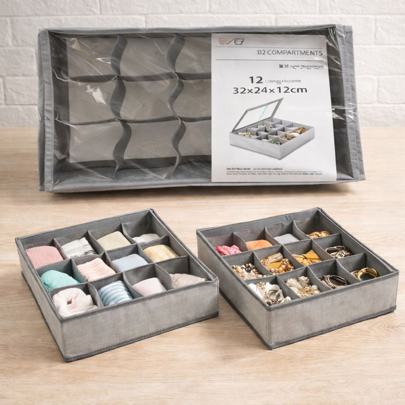 12 Partition Cloth Storage Box – Foldable Organizer for Wardrobe & Drawers - Habitt