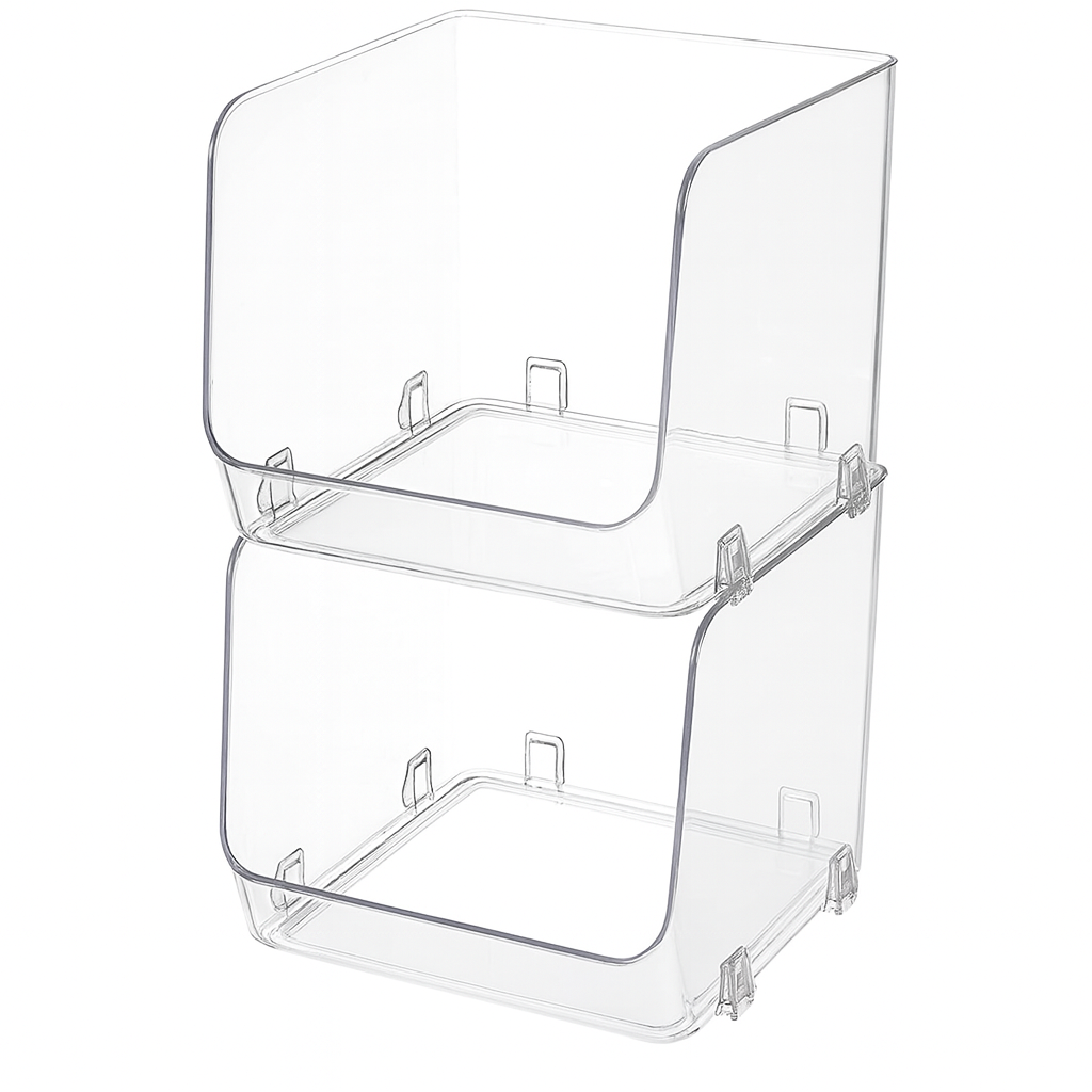 Large Acrylic Stackable Storage Basket – Clear Multi-Purpose Organizer for Kitchen, Pantry & Home Shelves (Small/Large) - Habitt