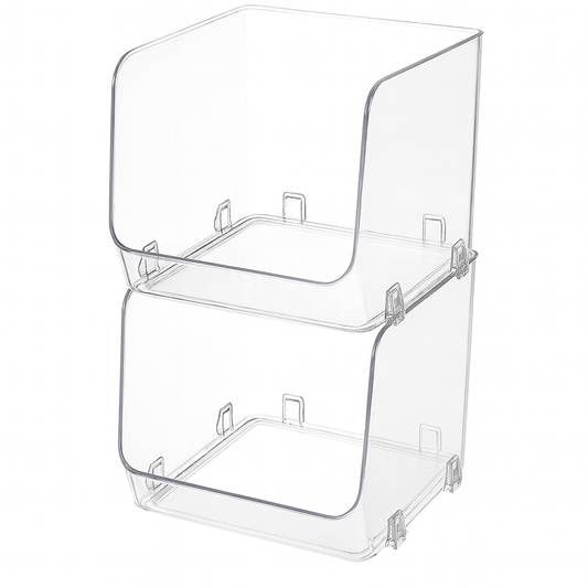 Large Acrylic Stackable Storage Basket – Clear Multi-Purpose Organizer for Kitchen, Pantry & Home Shelves (Small/Large) - Habitt