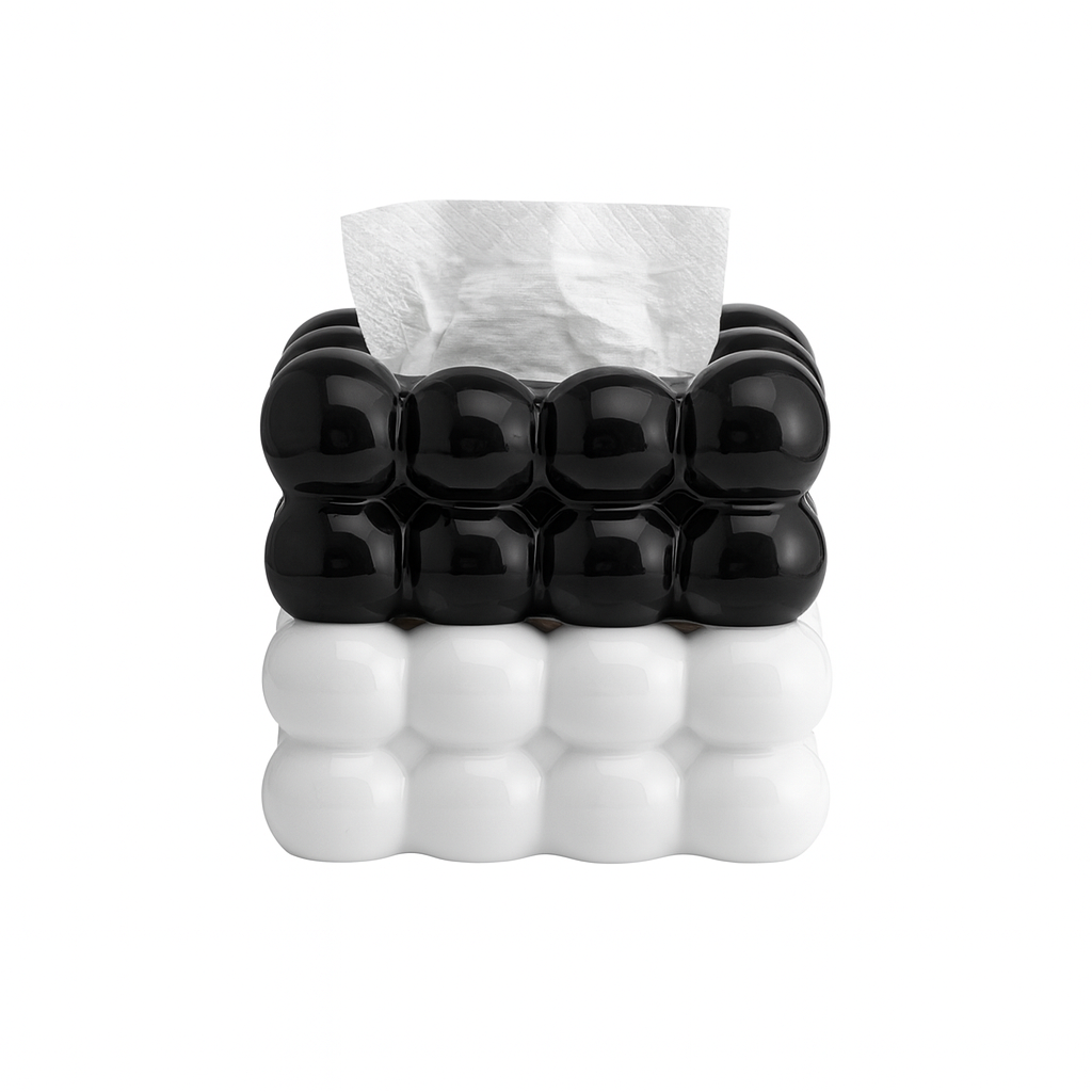 Bubble Tissue Box – Modern Decorative Tissue Holder (Black & White Set) - Habitt