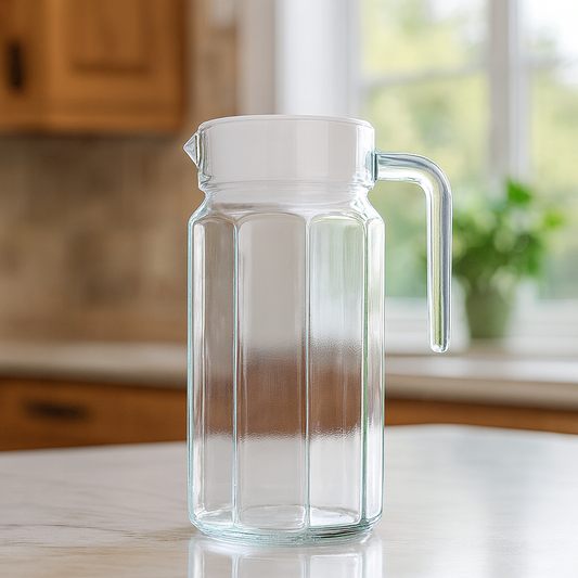 Clear 1100 ml Glass Jug with Handle & White Lid – Stylish Pitcher for Water, Juice & Table Serving - Habitt