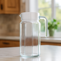 Clear 1100 ml Glass Jug with Handle & White Lid – Stylish Pitcher for Water, Juice & Table Serving - Habitt