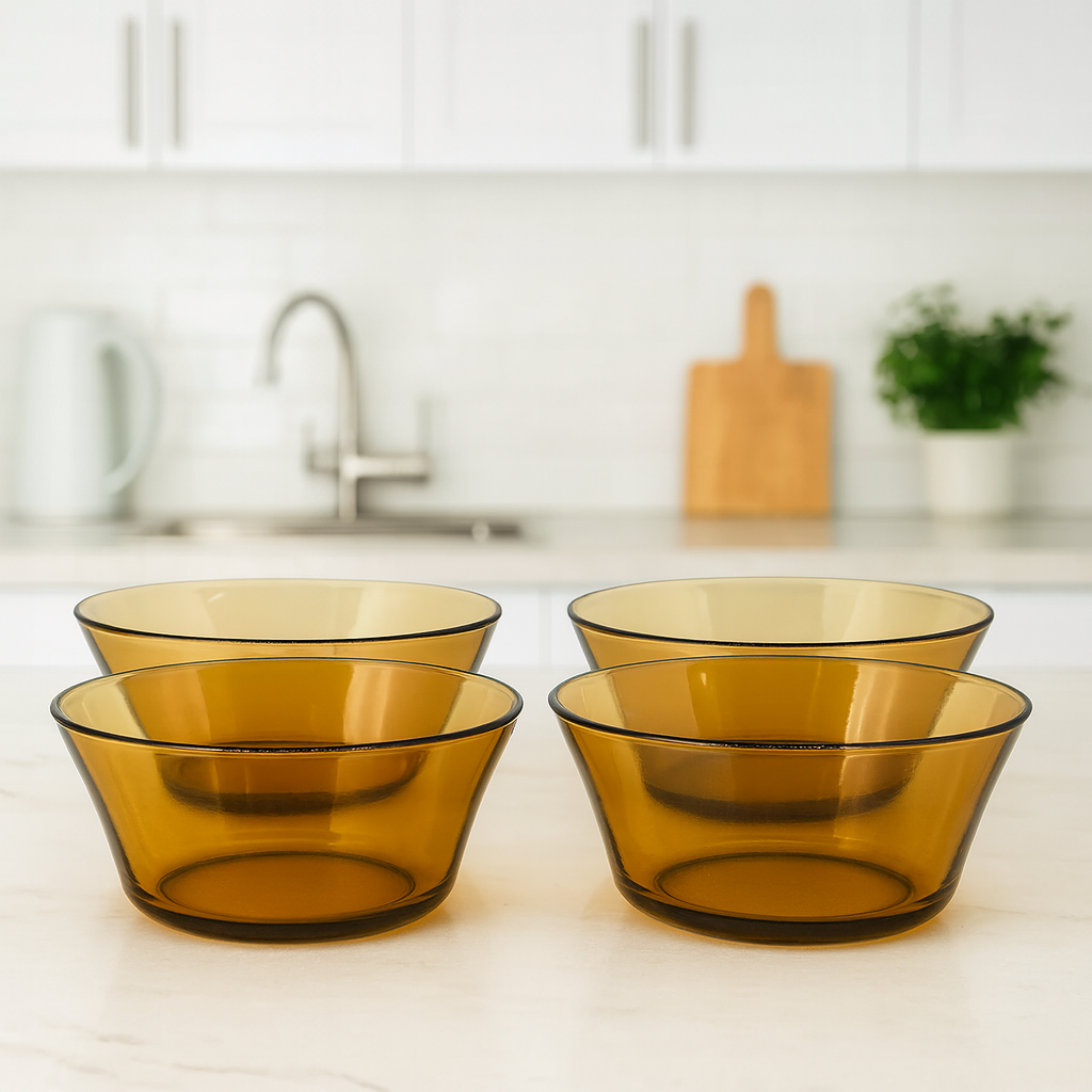 4-Piece Smoke Glass Serving Bowl Set – 230 mm Wide Premium Round Tableware - Habitt