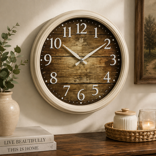Heritage Scottish Rustic Wall Clock 20" – Vintage Wood Effect Dial with Classic Numerals (Plastic Frame)