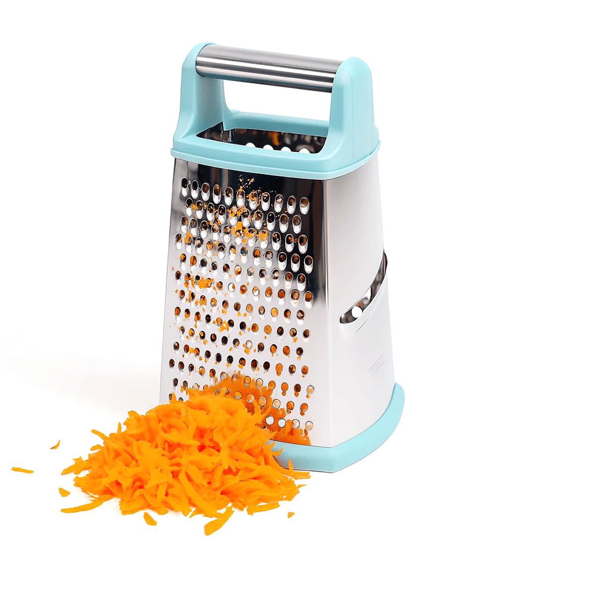 4-Sided Stainless Steel Grater with Aqua Soft-Grip Edges & Metal Handle - Habitt