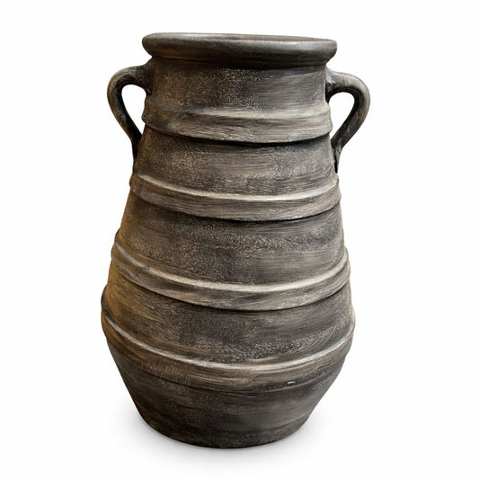 Handcrafted Rustic Ceramic Vase with Dual Handles – Vintage Farmhouse Decorative Pot - Habitt