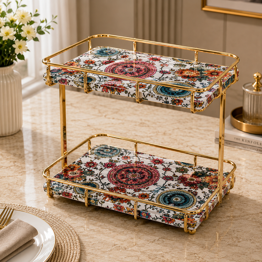 Luxury 2-Tier Gold Vanity Organizer Shelf | Decorative Countertop Storage Rack