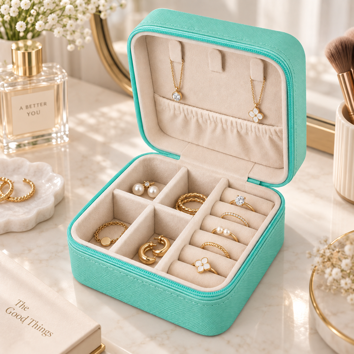 Mini Artificial Leather Jewelry Organizer – Sea Green