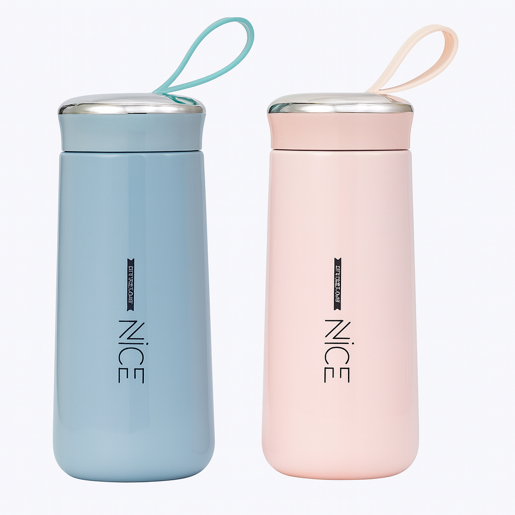 Nice Bottle with Carry Loop – Stylish Slim Drinking Bottle (Pink, Blue) - Habitt