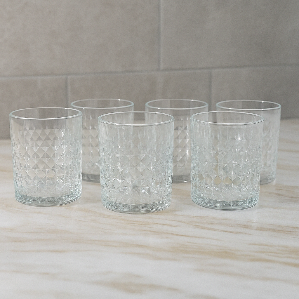 Elegant Textured Tumbler Glass Set 340 ml – Premium Clear Drinkware (6 Pcs) - Habitt