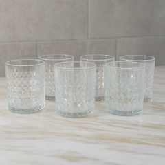 Elegant Textured Tumbler Glass Set 340 ml – Premium Clear Drinkware (6 Pcs) - Habitt