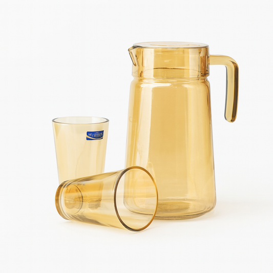 Golden-Tinted 7-Piece Water Set – 1.98 L Jug with 315 ml Glasses (Premium Coloured Glassware) - Habitt