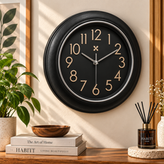 Heritage Prague 2 Wall Clock 18 x 18 Inch – Black Dial with Silver Accents & Contemporary Classic Design (Plastic)