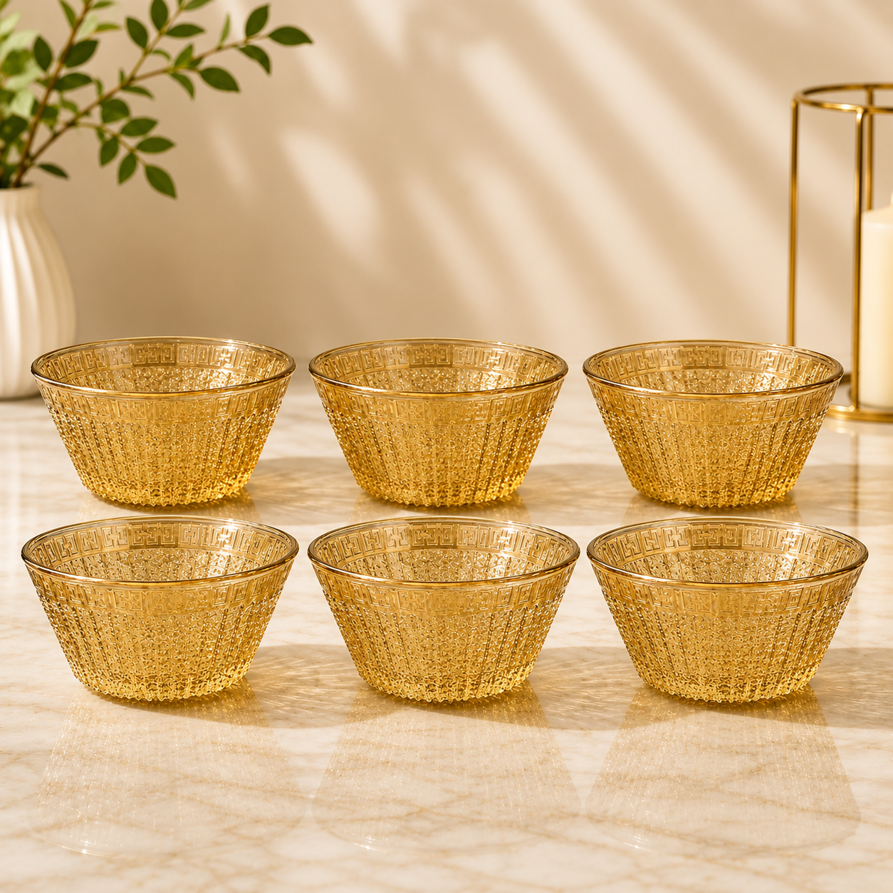 Luxury Amber Textured Glass Fruit Bowl Set – Elegant Decorative Serving Bowl - Habitt