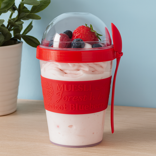 Portable Cereal & Yogurt Tumbler – Travel-Friendly Breakfast Cup with Dome Lid & Spoon (Green, Red, Yellow, White) - Habitt