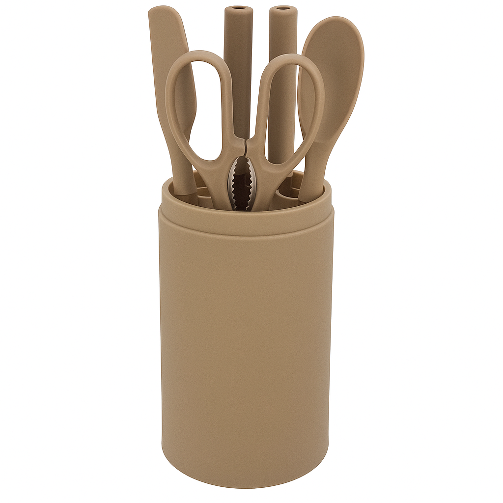 Kitchen Knife &Utensil Set with Holder – 7-Piece Non-Slip Beige Cooking Tool Set - Habitt