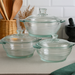 3-Piece Clear Glass Casserole Set – Heat-Resistant Cooking & Serving Bowls with Lids (Total 3250 ml) - Habitt
