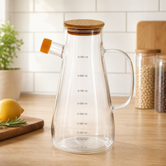 Glass Oil Dispenser Bottle with Bamboo Lid – 900ml Leakproof Pourer - Habitt