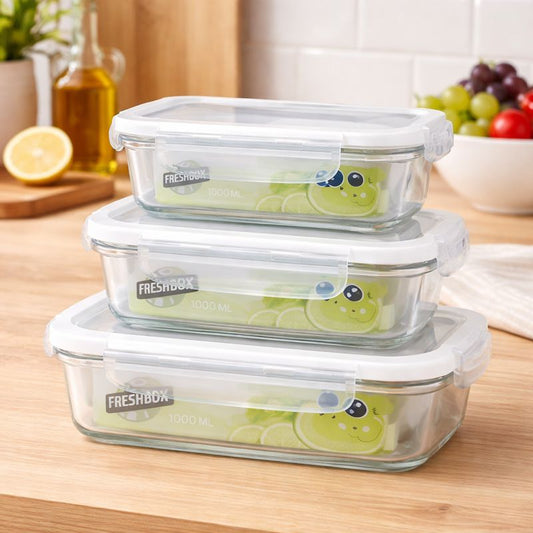 Airtight Glass Food Storage Dish – 400 ml, 630 ml & 1000 ml Fresh Lock Containers - Habitt