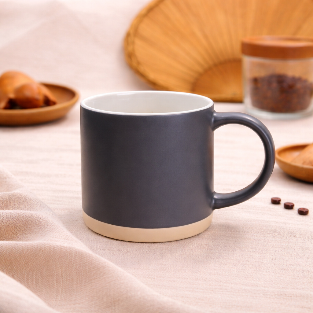 Black Ceramic Coffee Mug | Minimalist Matte Finish Tea Cup with Contrast Base - Habitt