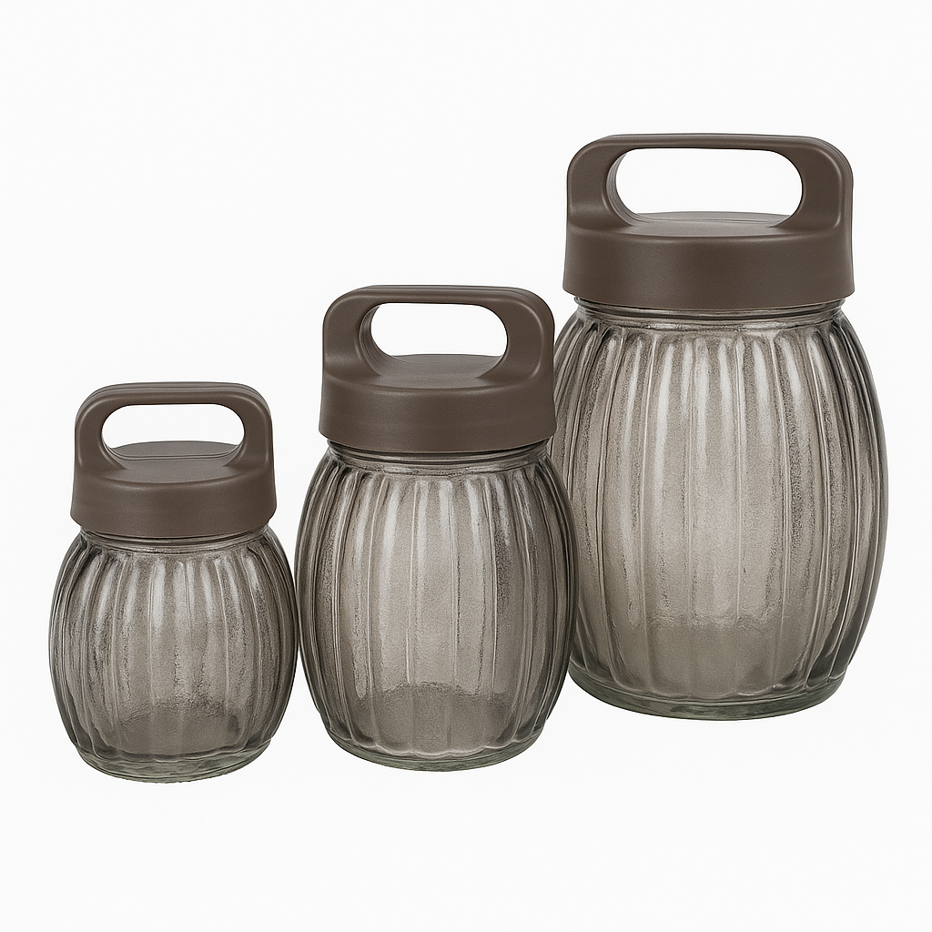 Imperial 3 Pcs Glass Jar Set – Airtight Kitchen Storage Containers with Handle Lids - Habitt