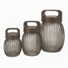 Imperial 3 Pcs Glass Jar Set – Airtight Kitchen Storage Containers with Handle Lids - Habitt