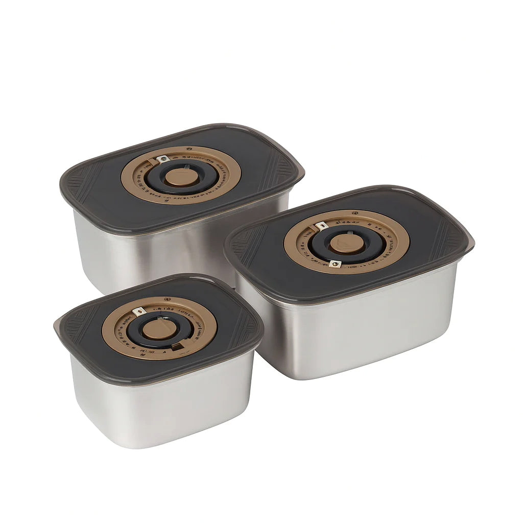 1pc Silver Stainless Steel 304 Airtight Storage Container Set – 750ml, 1000ml, 1250ml - Habitt