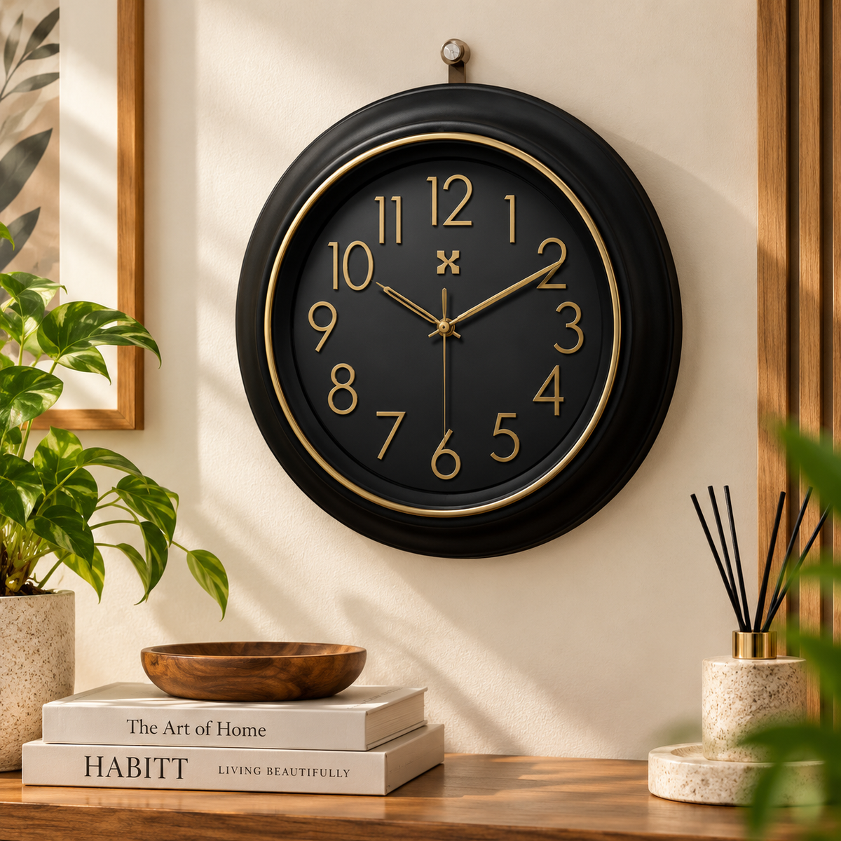 Heritage Prague 2 Wall Clock 18 x 18 Inch – Black & Gold Classic Design with Elegant Round Frame (Plastic)