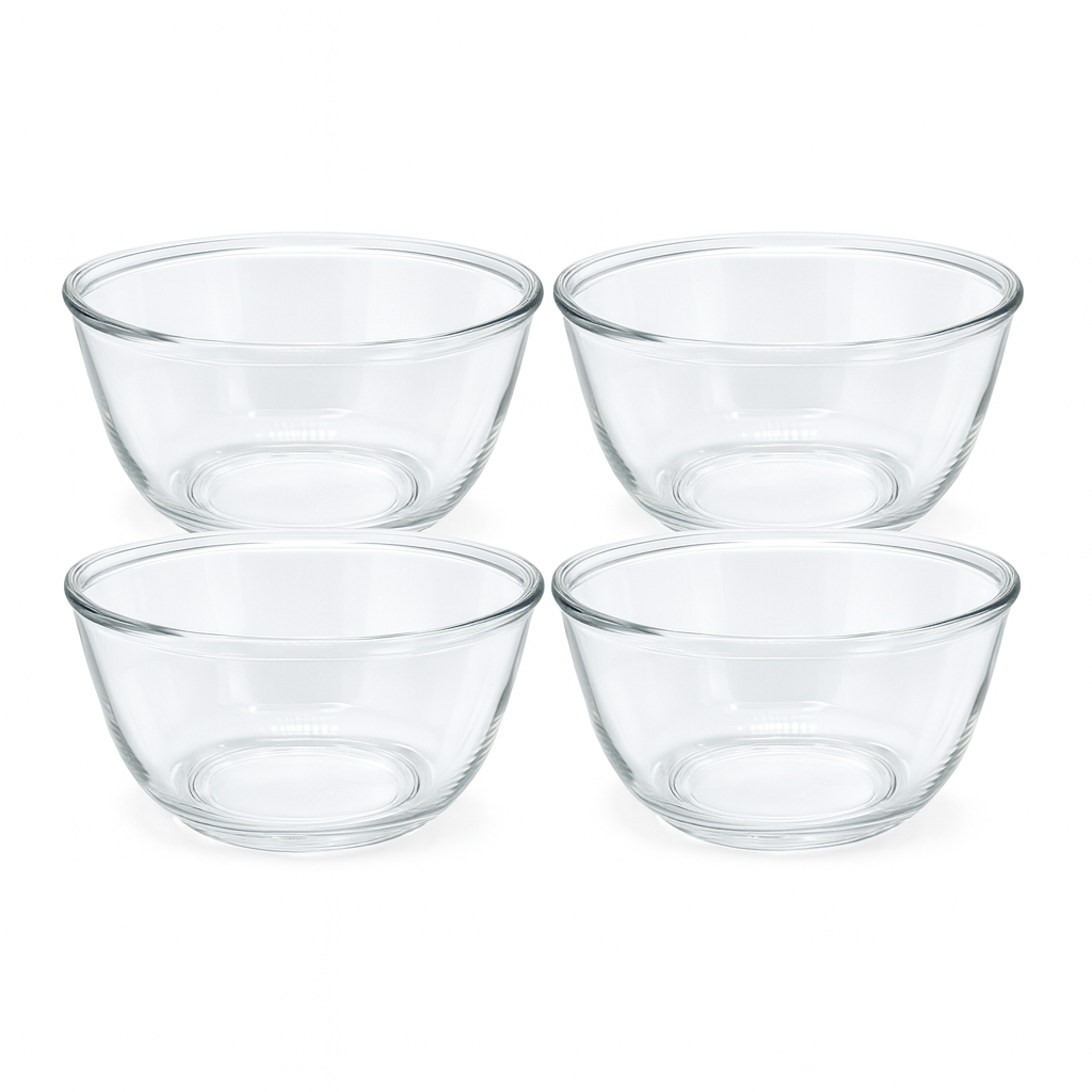 4-Piece Clear Glass Bowl Set – 1600 ml Large Multi-Purpose Mixing & Serving Bowls - Habitt