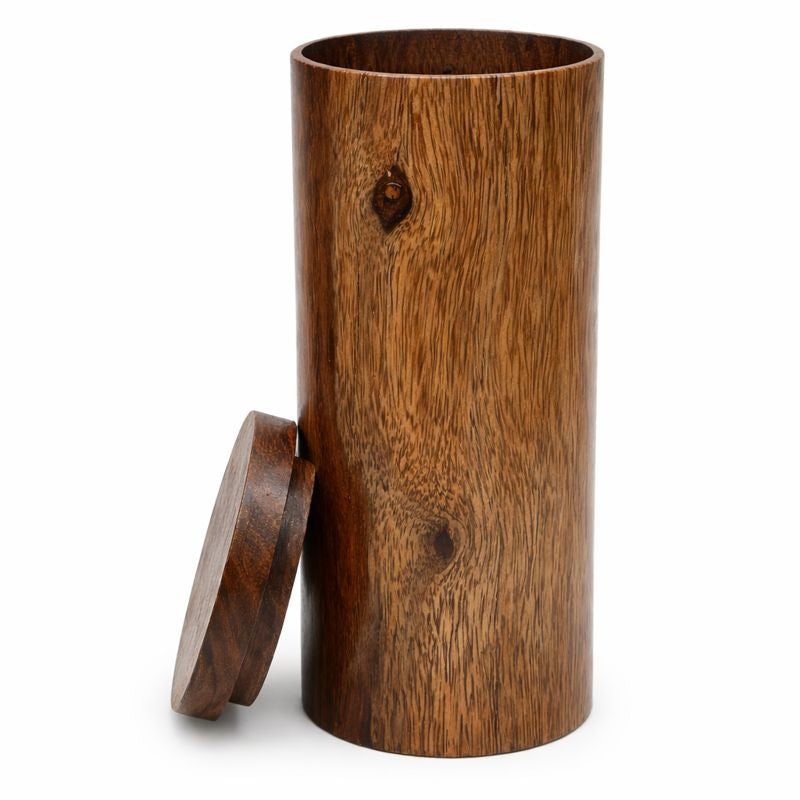 Large Handcrafted Wooden Storage Jar – 6 Inch Depth, 2 Inch Diameter | Natural Wood Container - Habitt