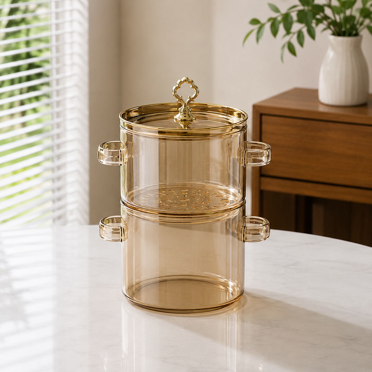 2-Tier Transparent Steamer Pot 2500ML + 3500ML | Steamer Pot