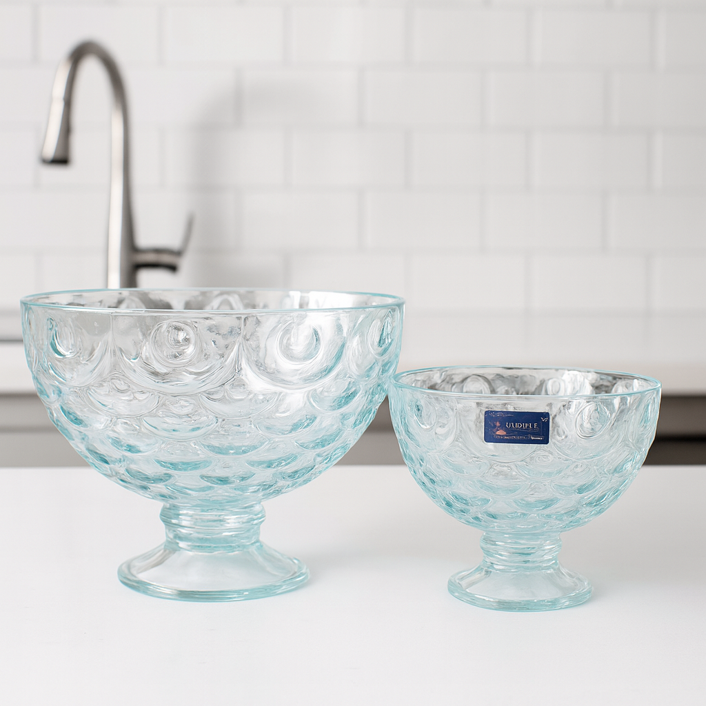 Clear Textured Pressed-Glass Ice Cream Bowl Set – 7 Pieces (1 × 221/110.5 mm Small Bowls) - Habitt
